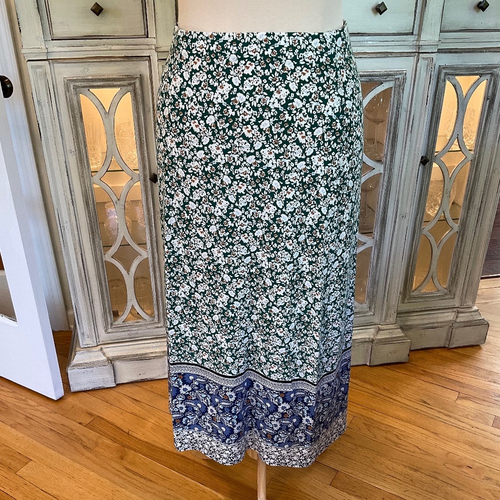 J Jill Green & Blue Floral Maxi Skirt NWT Medium